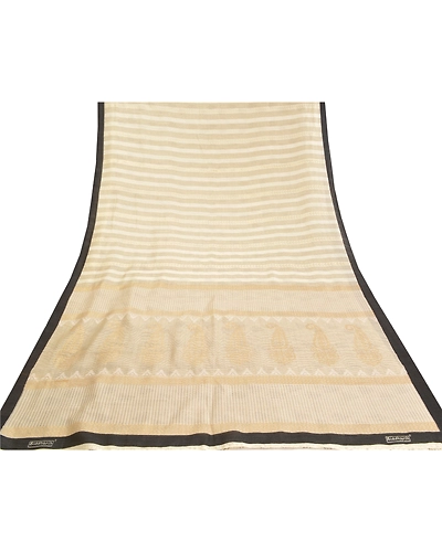 Sanskriti Vintage Ivory Indian Sarees Art Silk Block Printed Premium Sari Fabric, PS-58958-Shade Of Ivory-Block Printed Work-Art ( Artificial) Silk-8