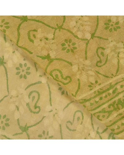 Sanskriti Vintage Green Sarees 100% Pure Silk Hand Block Printed Sari Fabric, PS-58979-Green-Hand-Block Printed Work-100% Pure Silk-3