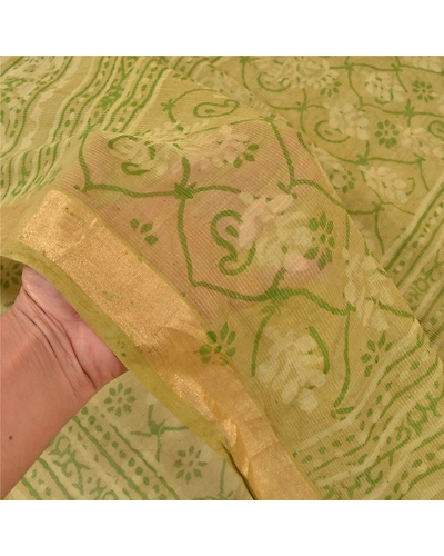 Sanskriti Vintage Green Sarees 100% Pure Silk Hand Block Printed Sari Fabric, PS-58979-Green-Hand-Block Printed Work-100% Pure Silk-5