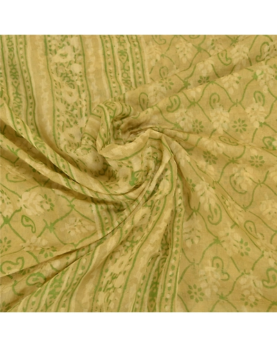 Sanskriti Vintage Green Sarees 100% Pure Silk Hand Block Printed Sari Fabric, PS-58979-Green-Hand-Block Printed Work-100% Pure Silk-7