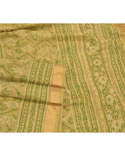 Sanskriti Vintage Green Sarees 100% Pure Silk Hand Block Printed Sari Fabric, PS-58979-Green-Hand-Block Printed Work-100% Pure Silk-8