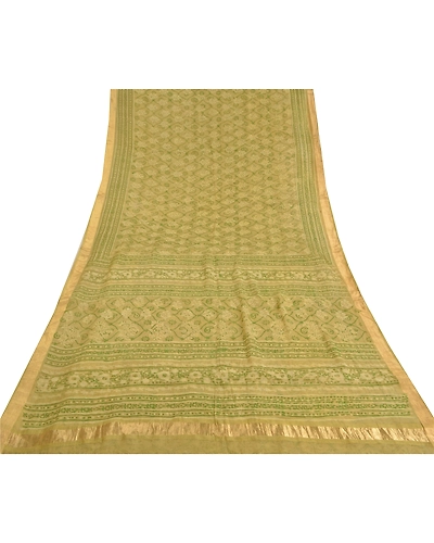Sanskriti Vintage Green Sarees 100% Pure Silk Hand Block Printed Sari Fabric, PS-58979-Green-Hand-Block Printed Work-100% Pure Silk-9