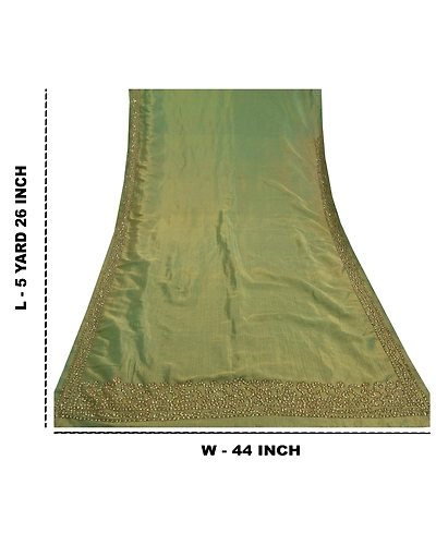 Sanskriti Vintage Green Sarees Art Silk Hand Beaded Woven Cultural Sari Fabric, PS-58988-Green-Zardozi Work-Art ( Artificial) Silk-1