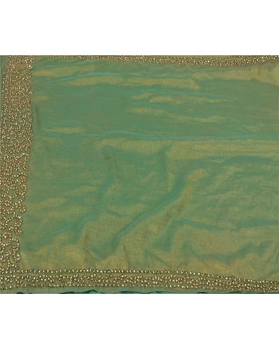 Sanskriti Vintage Green Sarees Art Silk Hand Beaded Woven Cultural Sari Fabric, PS-58988-Green-Zardozi Work-Art ( Artificial) Silk-3