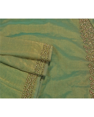 Sanskriti Vintage Green Sarees Art Silk Hand Beaded Woven Cultural Sari Fabric, PS-58988-Green-Zardozi Work-Art ( Artificial) Silk-7