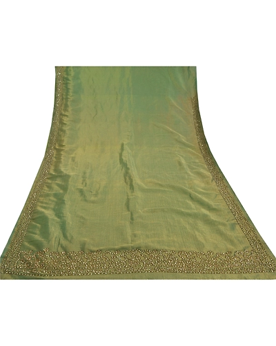 Sanskriti Vintage Green Sarees Art Silk Hand Beaded Woven Cultural Sari Fabric, PS-58988-Green-Zardozi Work-Art ( Artificial) Silk-8