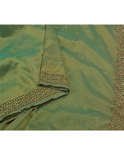 Sanskriti Vintage Green Sarees Art Silk Hand Beaded Woven Cultural Sari Fabric, PS-58988-Green-Zardozi Work-Art ( Artificial) Silk-9