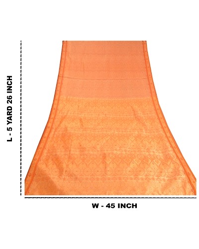 Sanskriti Vintage Saffron Sarees Blend Silk Woven Premium Sari 5 Yard Fabric, PS-59018-Shade Of Saffron-Woven Work-Blend Silk-1