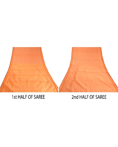 Sanskriti Vintage Saffron Sarees Blend Silk Woven Premium Sari 5 Yard Fabric, PS-59018-Shade Of Saffron-Woven Work-Blend Silk-6