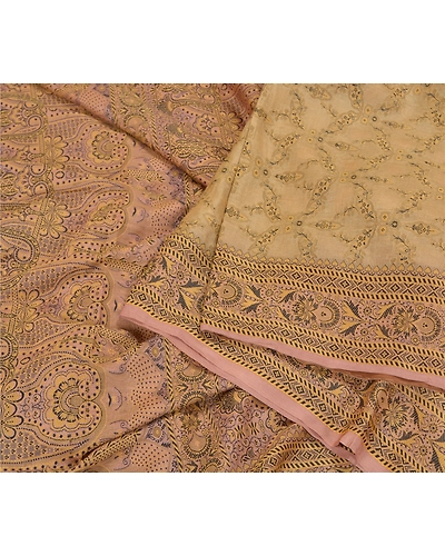 Sanskriti Vintage Beige Sarees 100% Pure Silk Hand-Woven Premium Sari Fabric, PS-59022-Shade Of Beige &amp; Peach-Woven Work-100% Pure Silk-2