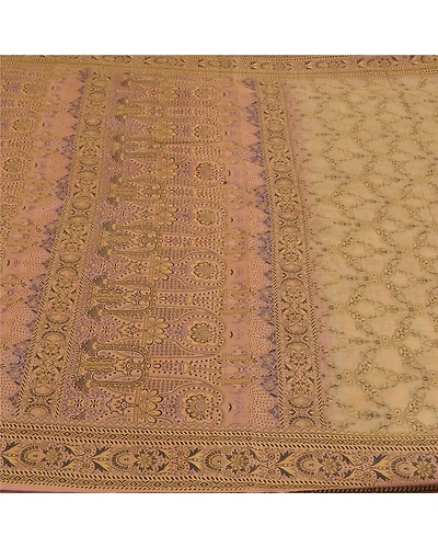 Sanskriti Vintage Beige Sarees 100% Pure Silk Hand-Woven Premium Sari Fabric, PS-59022-Shade Of Beige &amp; Peach-Woven Work-100% Pure Silk-4