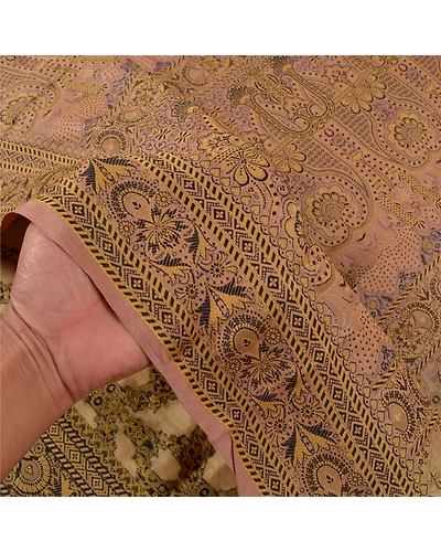 Sanskriti Vintage Beige Sarees 100% Pure Silk Hand-Woven Premium Sari Fabric, PS-59022-Shade Of Beige &amp; Peach-Woven Work-100% Pure Silk-5