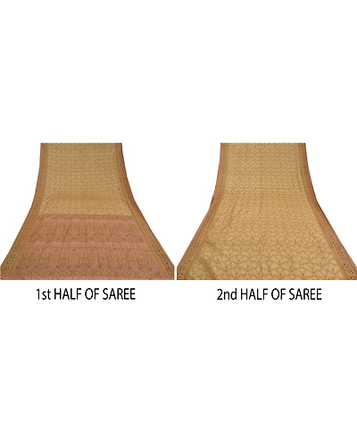 Sanskriti Vintage Beige Sarees 100% Pure Silk Hand-Woven Premium Sari Fabric, PS-59022-Shade Of Beige &amp; Peach-Woven Work-100% Pure Silk-6