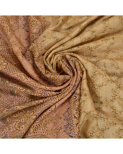 Sanskriti Vintage Beige Sarees 100% Pure Silk Hand-Woven Premium Sari Fabric, PS-59022-Shade Of Beige &amp; Peach-Woven Work-100% Pure Silk-7
