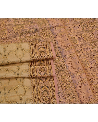 Sanskriti Vintage Beige Sarees 100% Pure Silk Hand-Woven Premium Sari Fabric, PS-59022-Shade Of Beige &amp; Peach-Woven Work-100% Pure Silk-8