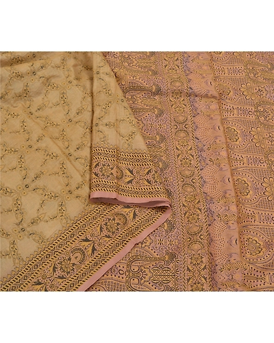 Sanskriti Vintage Beige Sarees 100% Pure Silk Hand-Woven Premium Sari Fabric, PS-59022-Shade Of Beige &amp; Peach-Woven Work-100% Pure Silk-10