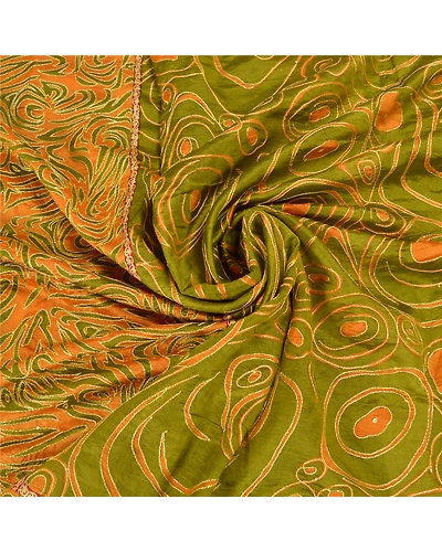 Sanskriti Vintage Green Sarees Pure Silk Embroidered Printed Sari Craft Fabric, PS-59035-Green &amp; Saffron-Printed Work-100% Pure Silk-6