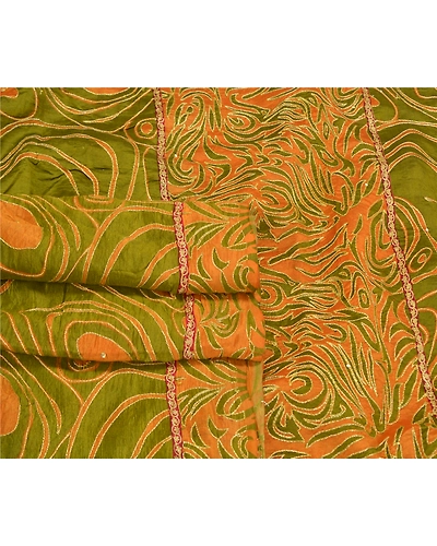 Sanskriti Vintage Green Sarees Pure Silk Embroidered Printed Sari Craft Fabric, PS-59035-Green &amp; Saffron-Printed Work-100% Pure Silk-7