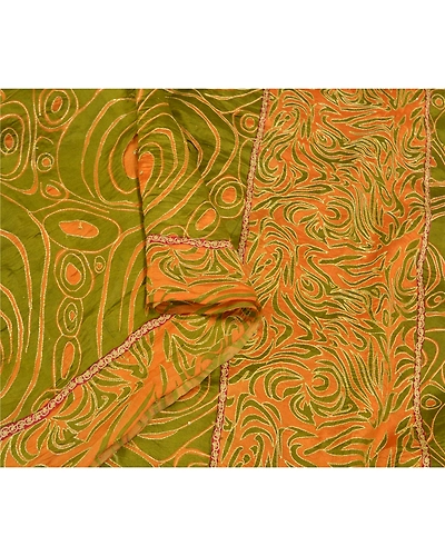 Sanskriti Vintage Green Sarees Pure Silk Embroidered Printed Sari Craft Fabric, PS-59035-Green &amp; Saffron-Printed Work-100% Pure Silk-9