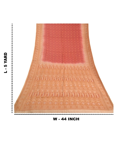 Sanskriti Vintage Brick Red Indian Sarees Pure Silk Woven Premium Sari Fabric, PS-59037-Shade Of Beige &amp; Brick Red-Woven Work-100% Pure Silk-1