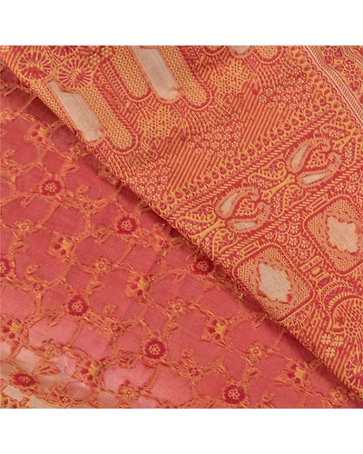Sanskriti Vintage Brick Red Indian Sarees Pure Silk Woven Premium Sari Fabric, PS-59037-Shade Of Beige &amp; Brick Red-Woven Work-100% Pure Silk-2