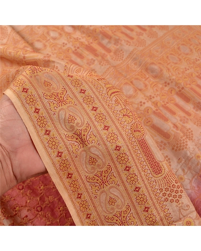 Sanskriti Vintage Brick Red Indian Sarees Pure Silk Woven Premium Sari Fabric, PS-59037-Shade Of Beige &amp; Brick Red-Woven Work-100% Pure Silk-4