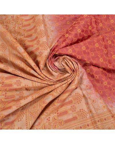 Sanskriti Vintage Brick Red Indian Sarees Pure Silk Woven Premium Sari Fabric, PS-59037-Shade Of Beige &amp; Brick Red-Woven Work-100% Pure Silk-6