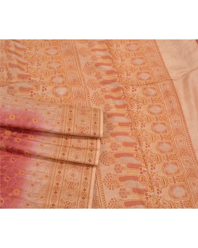 Sanskriti Vintage Brick Red Indian Sarees Pure Silk Woven Premium Sari Fabric, PS-59037-Shade Of Beige &amp; Brick Red-Woven Work-100% Pure Silk-7