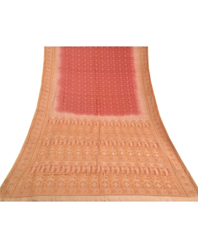 Sanskriti Vintage Brick Red Indian Sarees Pure Silk Woven Premium Sari Fabric, PS-59037-Shade Of Beige &amp; Brick Red-Woven Work-100% Pure Silk-8