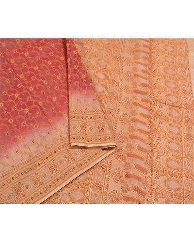 Sanskriti Vintage Brick Red Indian Sarees Pure Silk Woven Premium Sari Fabric, PS-59037-Shade Of Beige &amp; Brick Red-Woven Work-100% Pure Silk-9