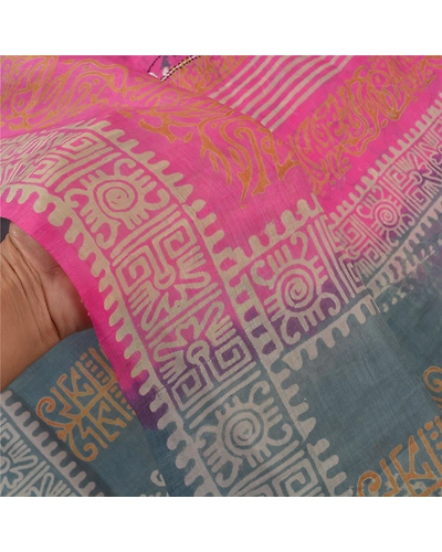 Sanskriti Vintage Pink Sarees 100% Pure Silk Printed Floral Craft Sari Fabric, PS-59057-Pink &amp; Grey-Printed-Pure Silk-5