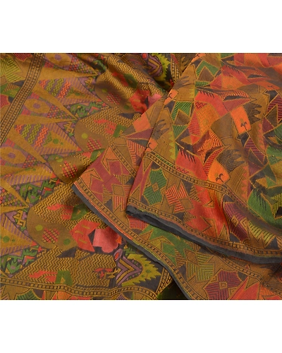 Sanskriti Vintage Indian Sarees Pure Silk Hand Woven Premium Sari Craft Fabric, PS-59078-Multi Color-Woven Work-100% Pure Silk-2
