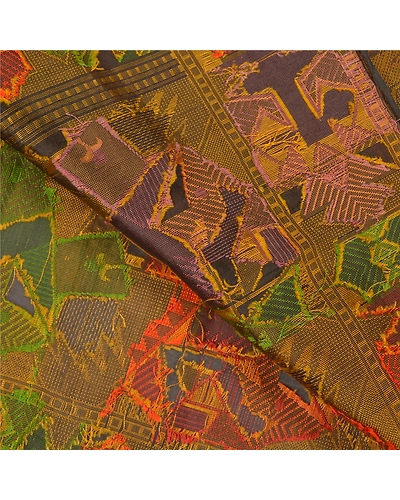 Sanskriti Vintage Indian Sarees Pure Silk Hand Woven Premium Sari Craft Fabric, PS-59078-Multi Color-Woven Work-100% Pure Silk-3