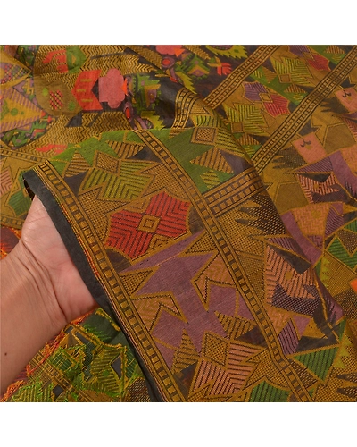 Sanskriti Vintage Indian Sarees Pure Silk Hand Woven Premium Sari Craft Fabric, PS-59078-Multi Color-Woven Work-100% Pure Silk-5