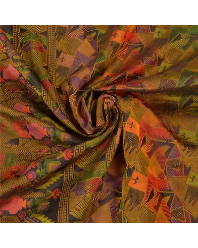 Sanskriti Vintage Indian Sarees Pure Silk Hand Woven Premium Sari Craft Fabric, PS-59078-Multi Color-Woven Work-100% Pure Silk-7