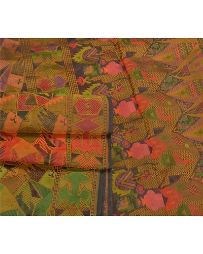 Sanskriti Vintage Indian Sarees Pure Silk Hand Woven Premium Sari Craft Fabric, PS-59078-Multi Color-Woven Work-100% Pure Silk-8