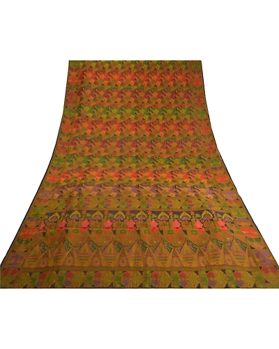 Sanskriti Vintage Indian Sarees Pure Silk Hand Woven Premium Sari Craft Fabric, PS-59078-Multi Color-Woven Work-100% Pure Silk-9
