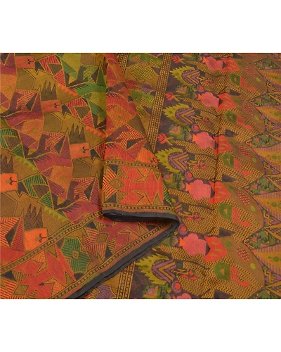 Sanskriti Vintage Indian Sarees Pure Silk Hand Woven Premium Sari Craft Fabric, PS-59078-Multi Color-Woven Work-100% Pure Silk-10
