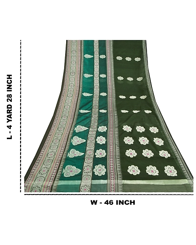 Sanskriti Vintage Green Indian Sarees Pure Silk Hand Woven Premium Sari Fabric, PS-59079-Green-Woven Work-100% Pure Silk-1