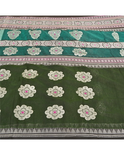 Sanskriti Vintage Green Indian Sarees Pure Silk Hand Woven Premium Sari Fabric, PS-59079-Green-Woven Work-100% Pure Silk-4