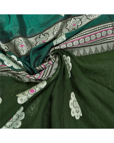 Sanskriti Vintage Green Indian Sarees Pure Silk Hand Woven Premium Sari Fabric, PS-59079-Green-Woven Work-100% Pure Silk-7