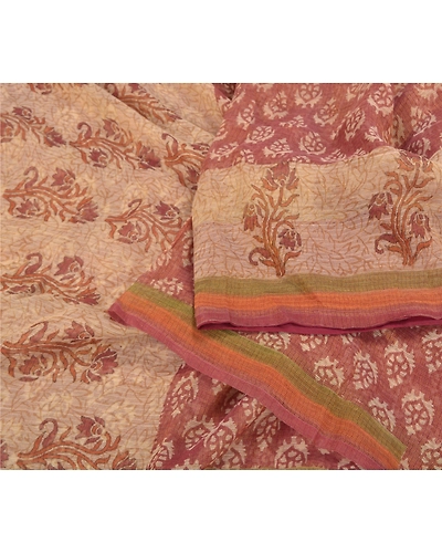 Sanskriti Vintage Brown Indian Sarees 100% Pure Silk Printed 5 Yard Sari Fabric, PS-59081-Brown &amp; Ivory-Printed Work-100% Pure Silk-2
