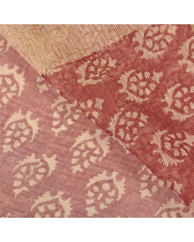 Sanskriti Vintage Brown Indian Sarees 100% Pure Silk Printed 5 Yard Sari Fabric, PS-59081-Brown &amp; Ivory-Printed Work-100% Pure Silk-3