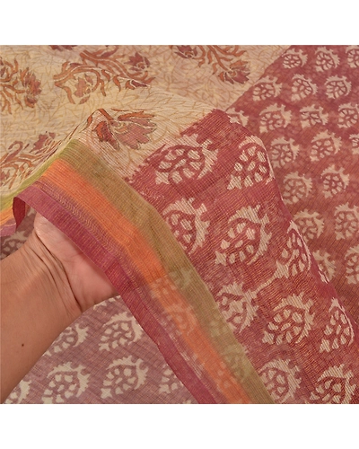 Sanskriti Vintage Brown Indian Sarees 100% Pure Silk Printed 5 Yard Sari Fabric, PS-59081-Brown &amp; Ivory-Printed Work-100% Pure Silk-5