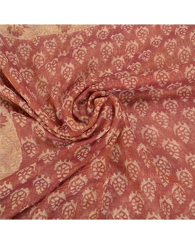 Sanskriti Vintage Brown Indian Sarees 100% Pure Silk Printed 5 Yard Sari Fabric, PS-59081-Brown &amp; Ivory-Printed Work-100% Pure Silk-7