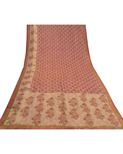 Sanskriti Vintage Brown Indian Sarees 100% Pure Silk Printed 5 Yard Sari Fabric, PS-59081-Brown &amp; Ivory-Printed Work-100% Pure Silk-9