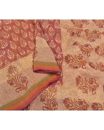 Sanskriti Vintage Brown Indian Sarees 100% Pure Silk Printed 5 Yard Sari Fabric, PS-59081-Brown &amp; Ivory-Printed Work-100% Pure Silk-10