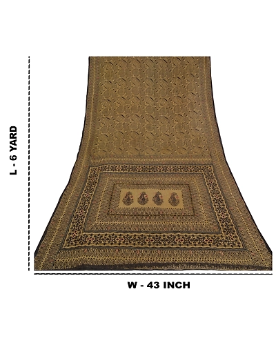 Sanskriti Vintage Cream Indian Sarees 100% Pure Silk Woven Premium Sari Fabric, PS-59109-Shade Of Cream-Printed Work-100% Pure Silk-1