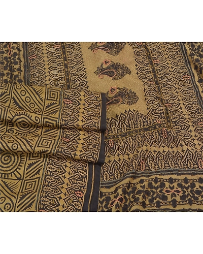 Sanskriti Vintage Cream Indian Sarees 100% Pure Silk Woven Premium Sari Fabric, PS-59109-Shade Of Cream-Printed Work-100% Pure Silk-7
