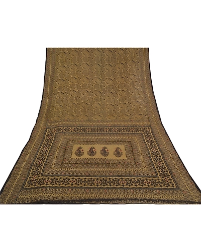 Sanskriti Vintage Cream Indian Sarees 100% Pure Silk Woven Premium Sari Fabric, PS-59109-Shade Of Cream-Printed Work-100% Pure Silk-8